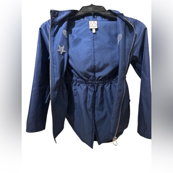 3/$20 Belle du Jour Girls Navy Blue Hooded Jacket Sequin Accents Size M - Picture 4 of 9